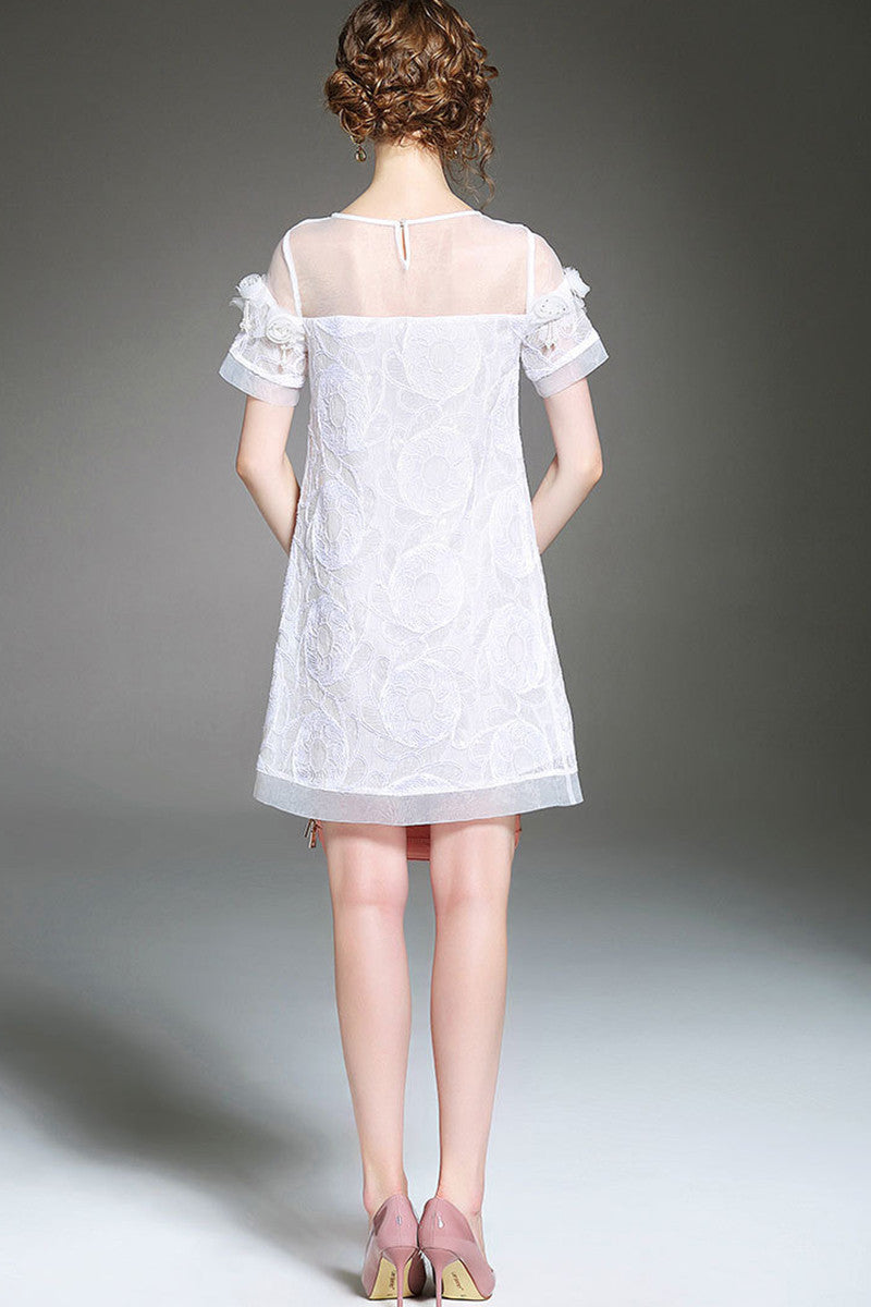 Hollow Embroidery Lca Cocktail Loose Dress