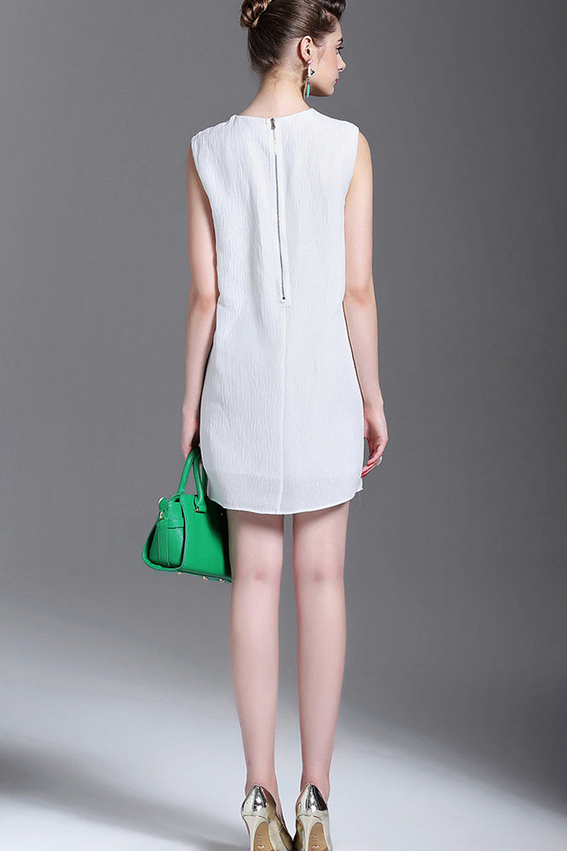[30% OFF TILL 8 APR] Casual Loose Round Neck Color Patched Mini Dress