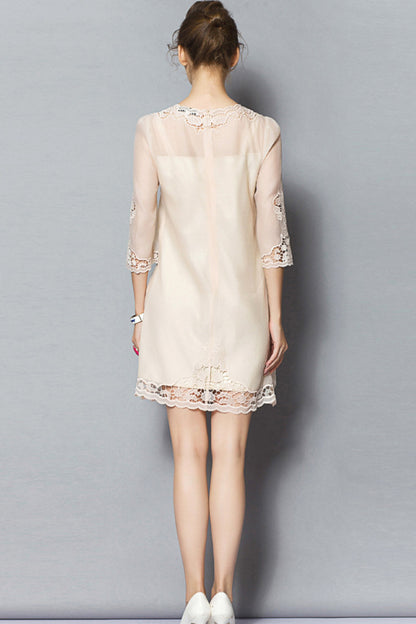 Scarlet 3/4-Sleeve Embroidered Shift Cocktail Dress