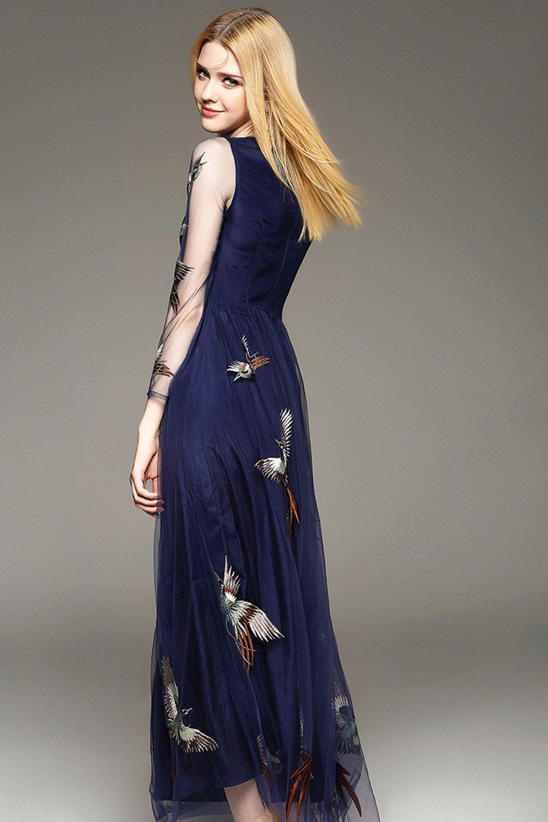 Elegant Long Lace Sleeve Boat Neck Evening Party Dress