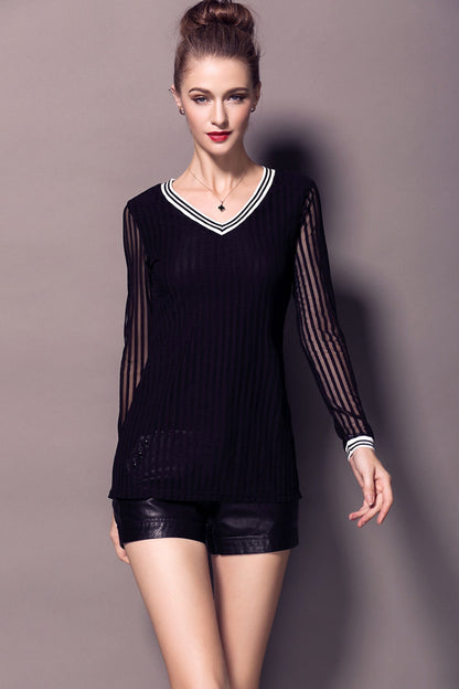 Casual Stripe V-Neck Tops