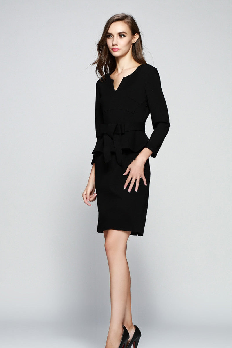 Women's Casual Wear To Work Pencil Bodycon Dress 3/4 Sleeve With Belt