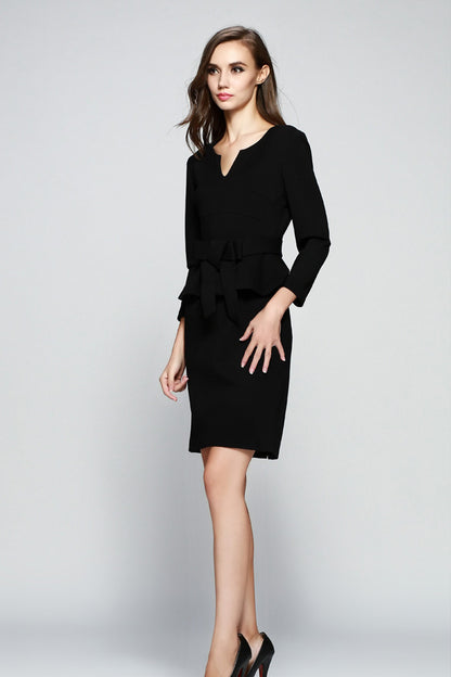 Women's Casual Wear To Work Pencil Bodycon Dress 3/4 Sleeve With Belt