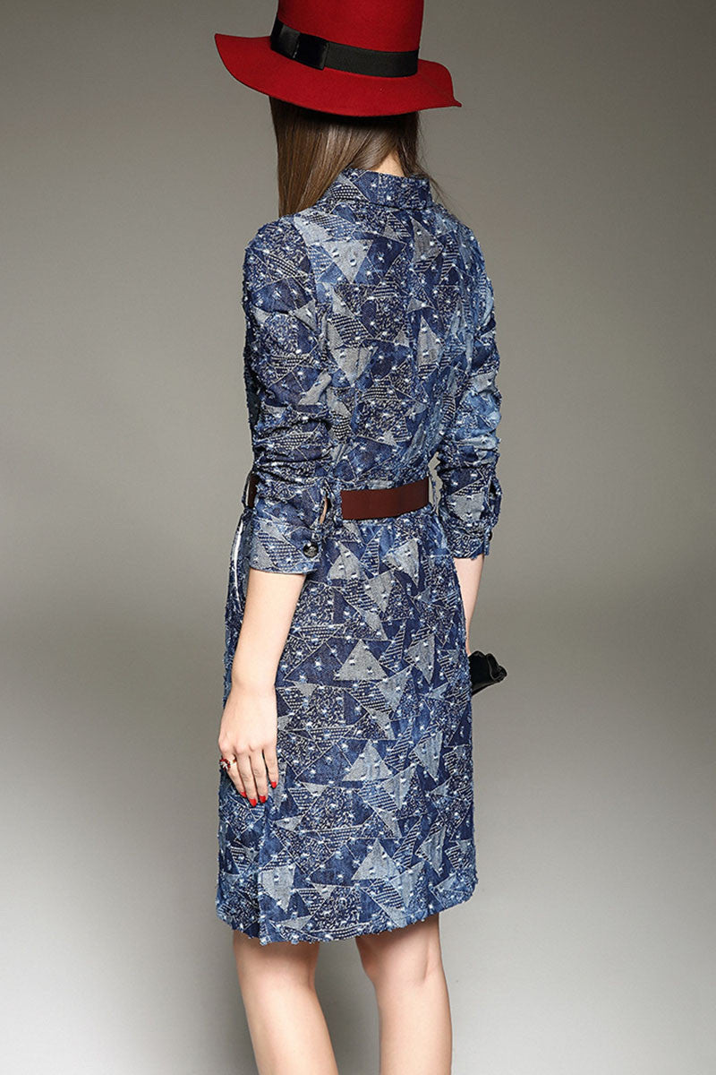 WOMEN'S ELEGANT POLO NECK 3/4 SLEEVE PRINT AND FLORAL SLIM VINTAGE DRESS