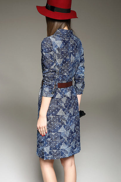 WOMEN'S ELEGANT POLO NECK 3/4 SLEEVE PRINT AND FLORAL SLIM VINTAGE DRESS