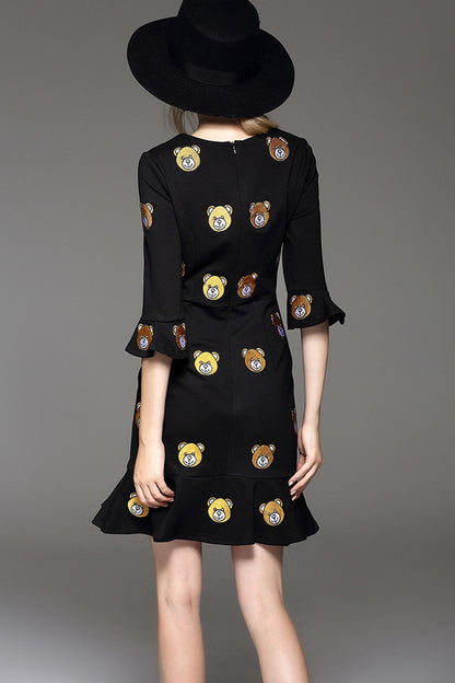 WOMEN'S PRINT AND FLORAL VOCATION HALF SLEEVE ROUND NECK SLIM DRESS