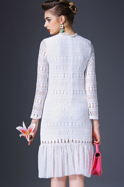 WOMEN'S ELEGANT LACE ROUND NECK 9 SLEEVE WEAR TO WORK SHORT DRESS