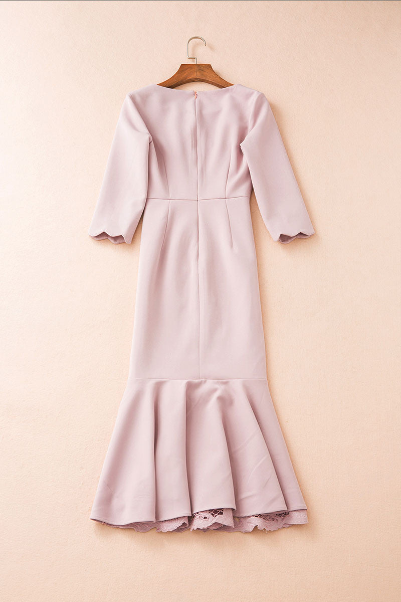Long Finshtail Dress With Emboridered Cut Out - NJOYDRESS - 3