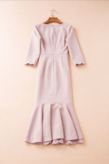 Long Finshtail Dress With Emboridered Cut Out - NJOYDRESS - 3