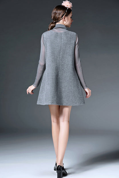 Little High Neck See Through Mesh Rhine-Stone Decoration Dress - NJOYDRESS - 3