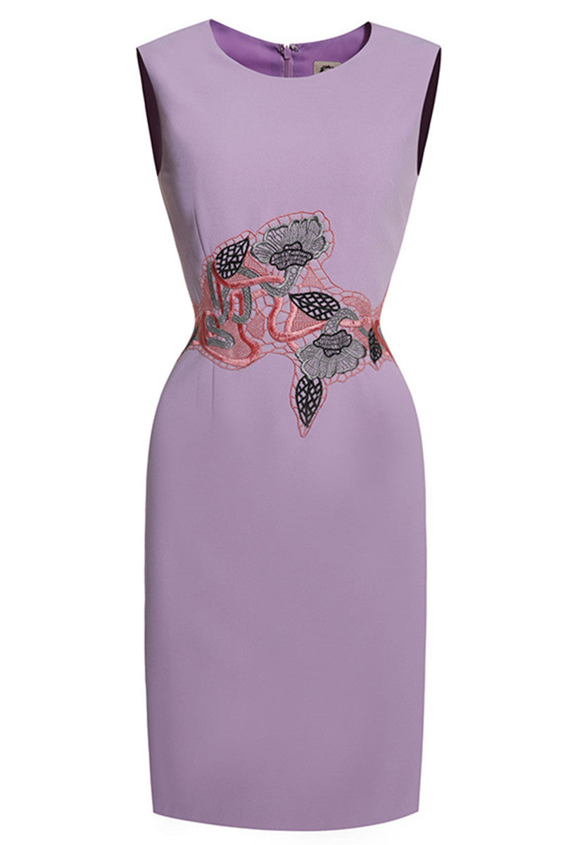 Round Collar  Embroidery Slim Wrap  Dress