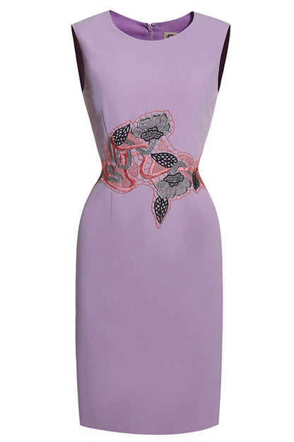 Round Collar  Embroidery Slim Wrap  Dress