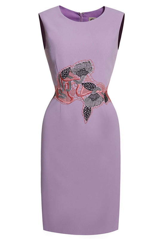 Round Collar  Embroidery Slim Wrap  Dress