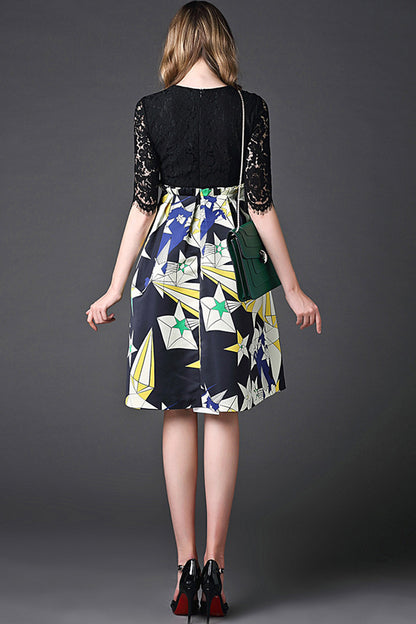 Round Collar Hollow Out Lace  Pattern Swing Dress