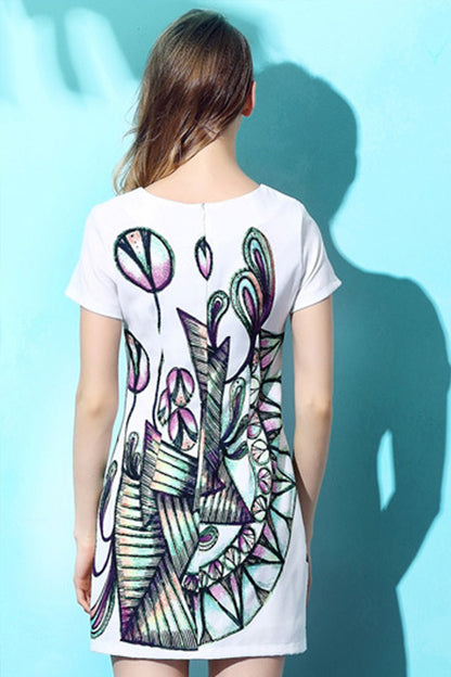Women's Casual A-line Dress Vintage Printing Short Beach Dress