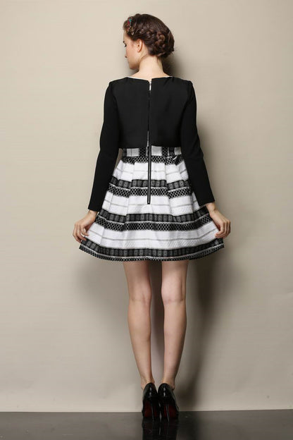 Women's Casual Stripe Printing Dress Casual Vintage Long Sleeve Dress