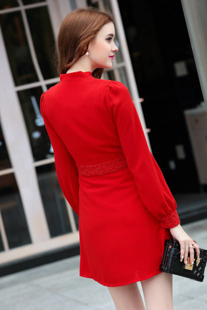 Bowknot Neck Long Sleeve Dress