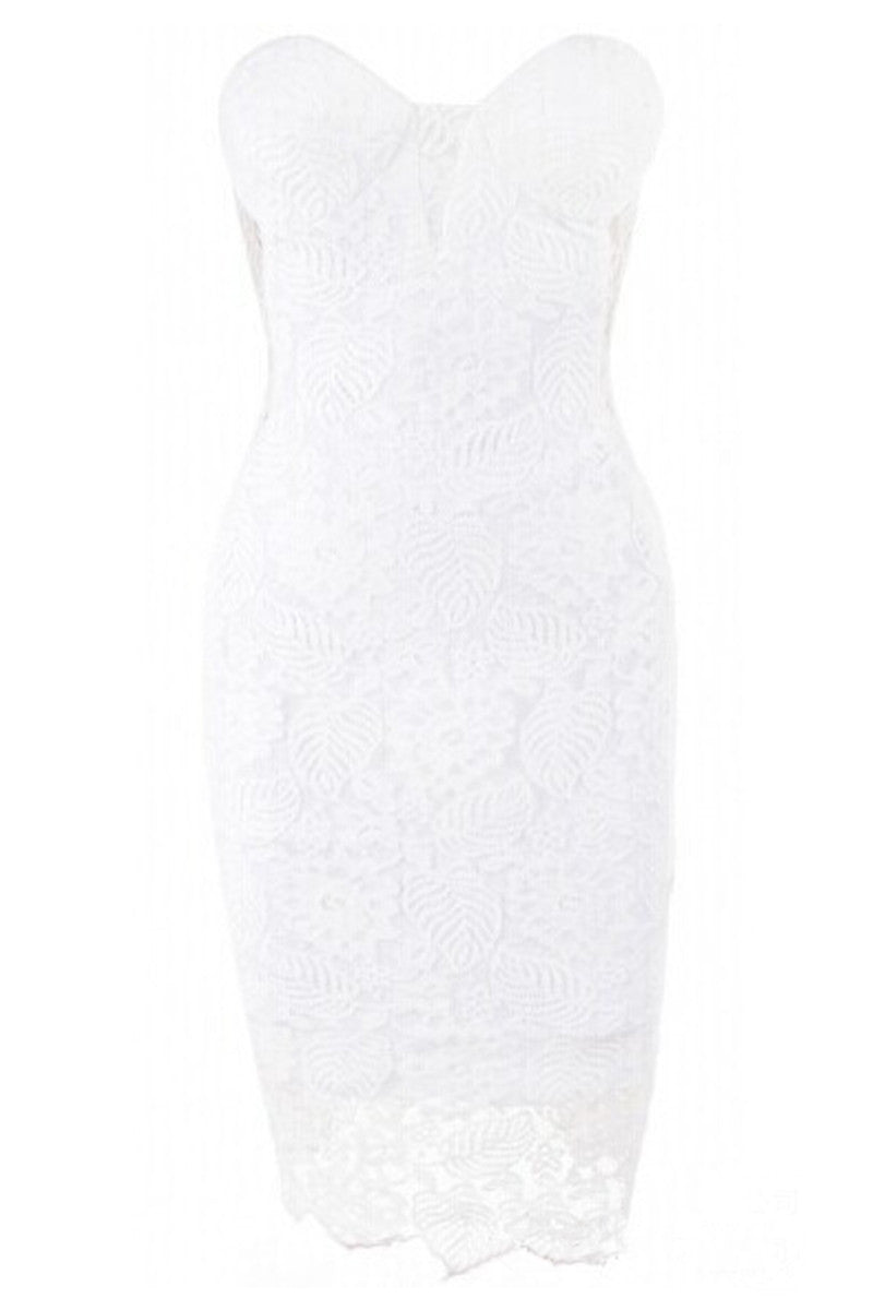 Full Back Zipper Down Lace Tube Short Bodycon Dress