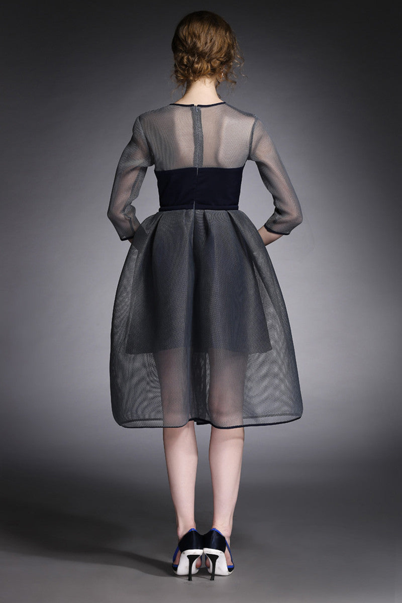 Sheer Mesh Patch Bubble Full Dress