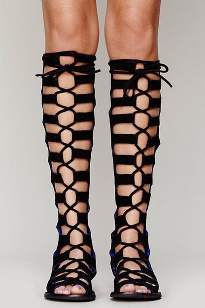 Peep Toe Gladiator Lace-up Shandal Boots