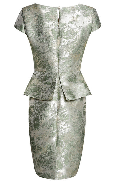 Round Collar  Cap Sleeve Ruffle Hem Retro  Pencil Dress