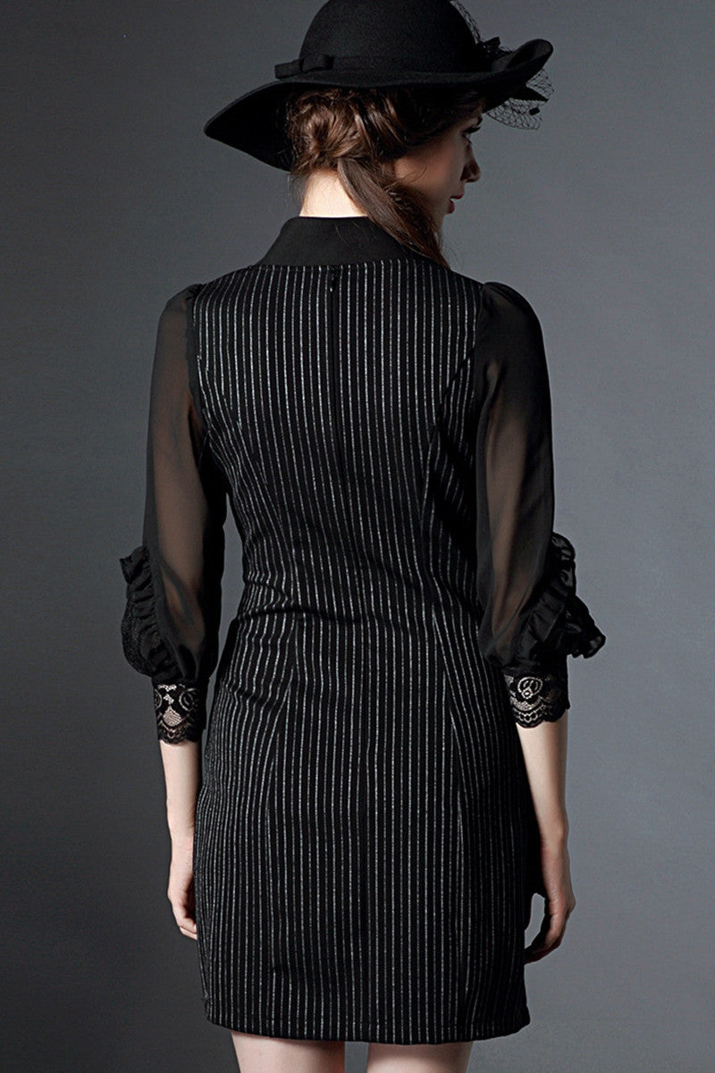 Stripe Body With See Through Sleeve Dress