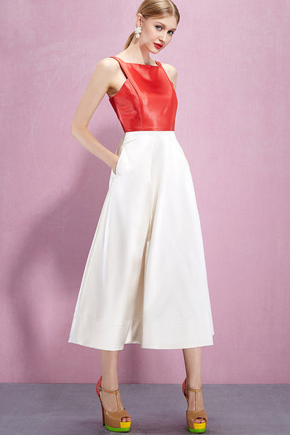 Backless Color Block Fit-and-Flare Cocktail Dress