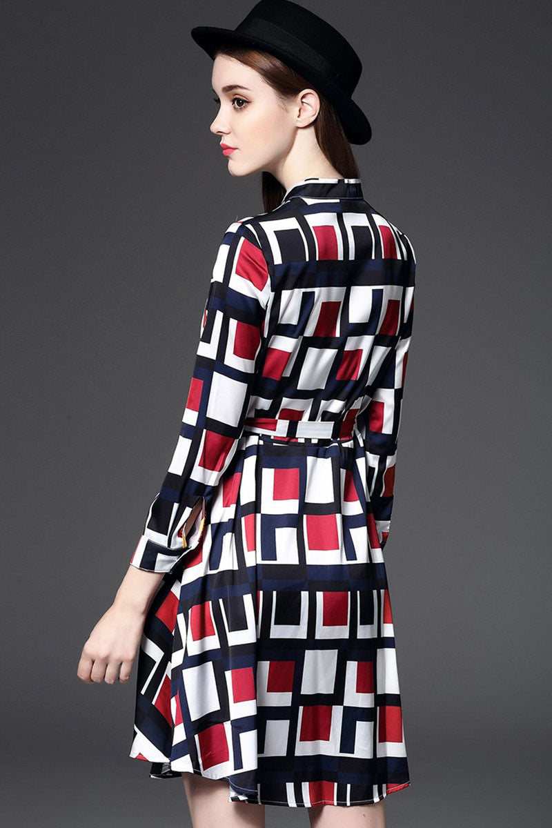 Multi Color Plaid Pattern Lacing Waist Dress