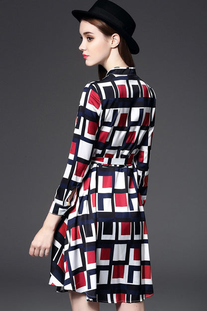 Multi Color Plaid Pattern Lacing Waist Dress
