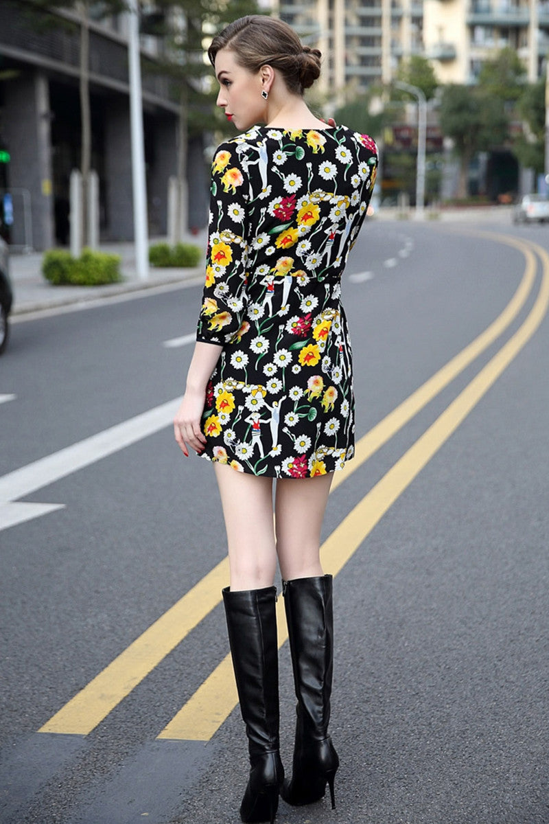 Little Daisy Floral Printing With String On Waist Short Dress