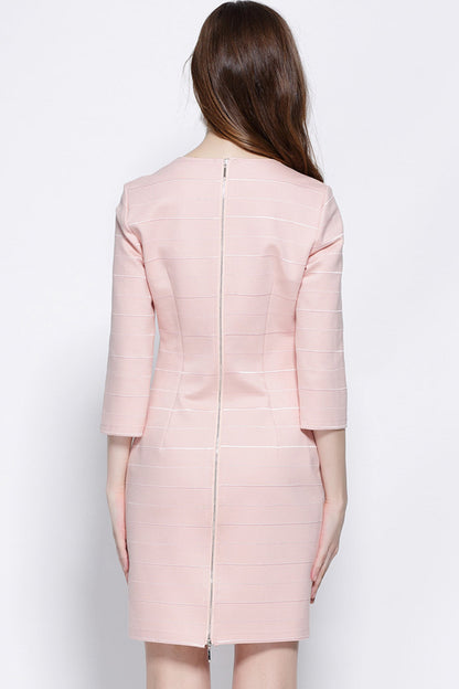 WOMNE'S ELEGANT WEAR TO WORK 3/4 SLEEVE ROUND NECK SHORT DRESS