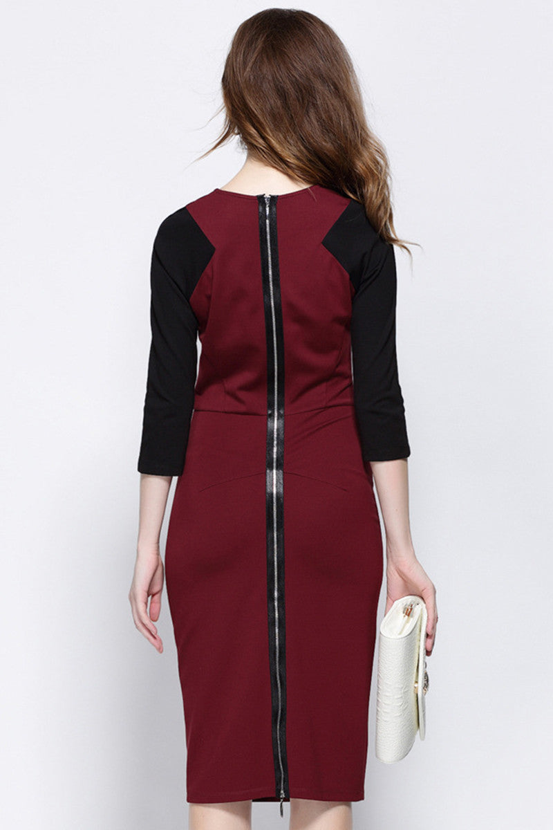 SLIM ELEGANT FORMAL 3/4 SLEEVE BODYCON V NECK COCKTAIL DRESS