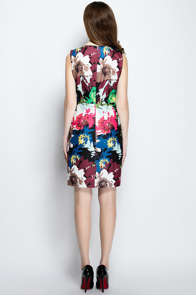 Multi Color Floral Sleeveless Short Dress