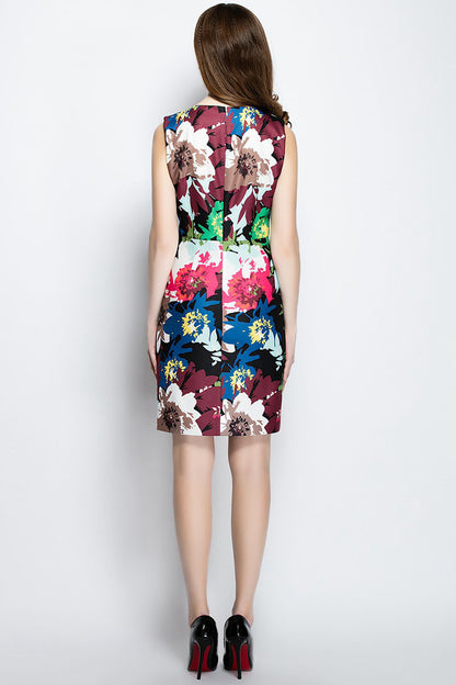 Multi Color Floral Sleeveless Short Dress