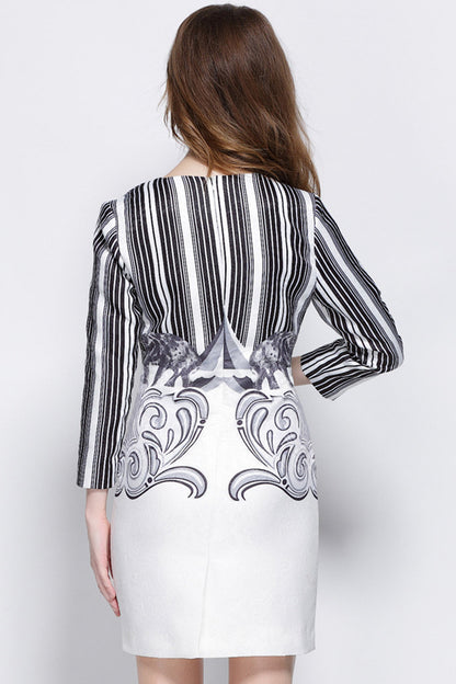 WOMEN'S PRINTING ELEGANT WEAR TO WORK ROUND NECK SHOR DRESS