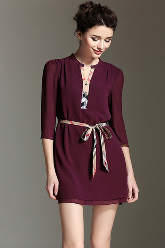Henry Neck Two Layer Chiffon Dress