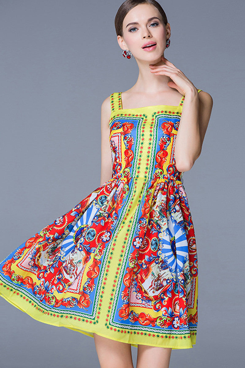 Sicily Floral Short Flared Vacation Dress