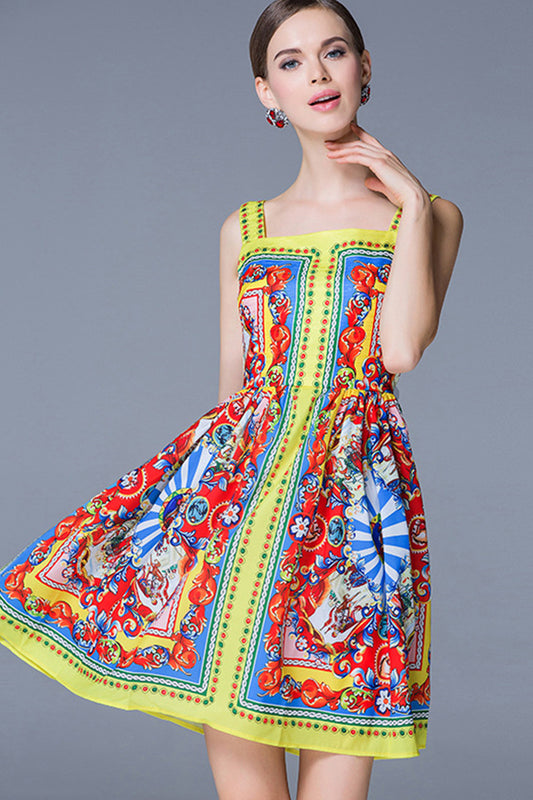 Sicily Floral Short Flared Vacation Dress