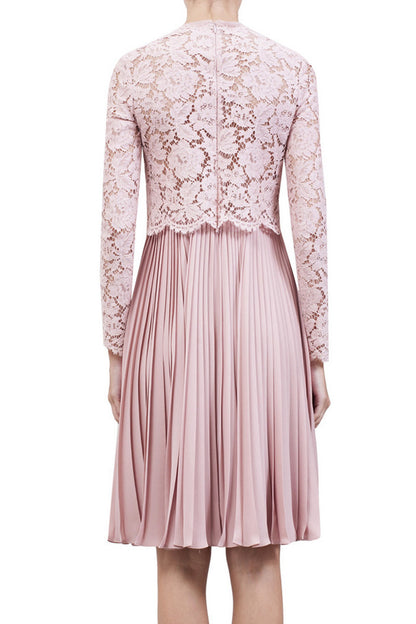 Chiffon Lace Patch Pleated Dress - NJOYDRESS - 3