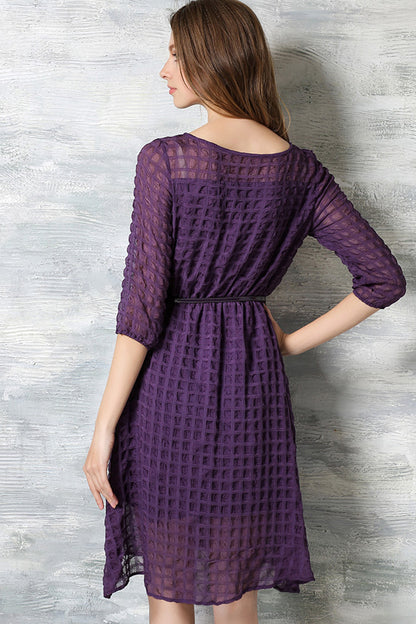 WOMEN'S CASUAL WEAR TO WORK HALF SLEEVE BOAT NECK DRESS WHIT BELT