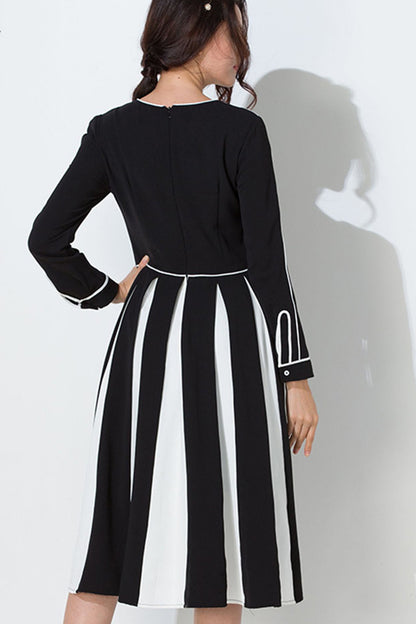 White Black Contrast Stripe Dress