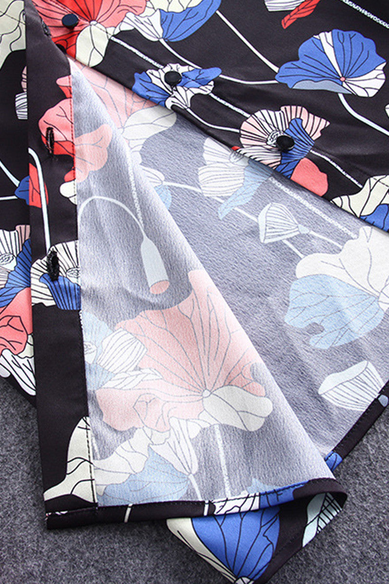 Little Turtle Neck Color Block Lotus Pattern Shirt - NJOYDRESS - 3