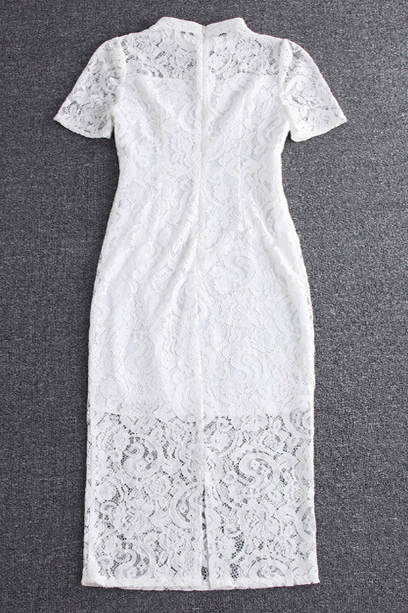 Stand collar lace package buttocks grace short slim dress
