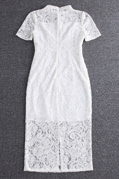 Stand collar lace package buttocks grace short slim dress
