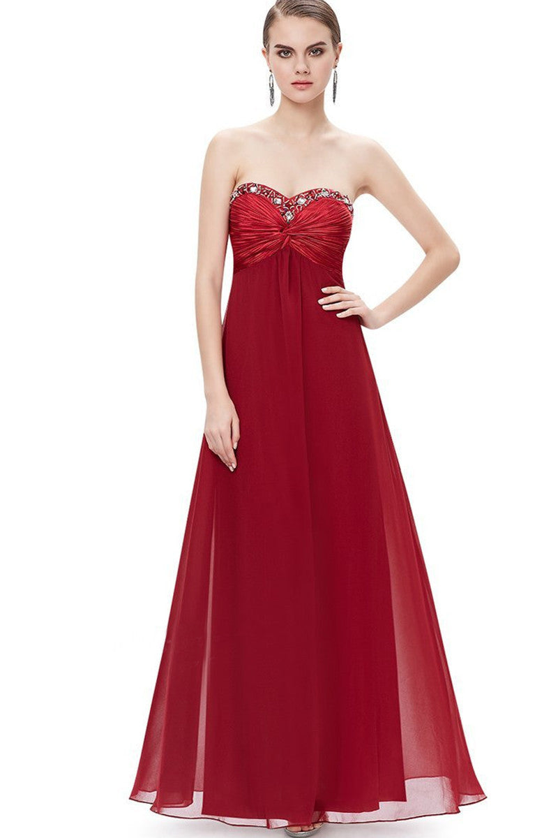 Strapless Sweetheart Rhinestone Ruffles Long Dress Gown