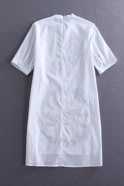 Round Collar Jacquard Fattern Front Short Long Back Dress - NJOYDRESS - 2