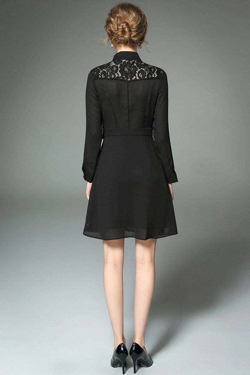 Lace Dress With Tassel On Bust Decoration Long Sleeve Dress