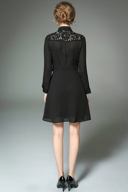 Lace Dress With Tassel On Bust Decoration Long Sleeve Dress