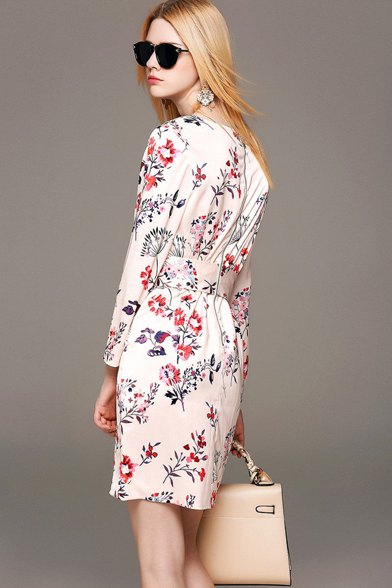 Women's Elegant Printing Long Sleeve Flower Dress Embroidery - NJOYDRESS - 3