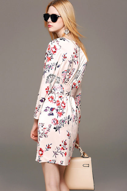 Women's Elegant Printing Long Sleeve Flower Dress Embroidery - NJOYDRESS - 3